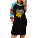 Sunflower Leopard Print Striped Long Sleeve Shift Mini Dress