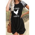 Black Chicken Whisperer Graphic Striped Sleeves T Shirt Dress