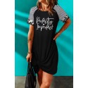 Black Perfectly Imperfect Twist Knot Striped Short Sleeve Mini Dress