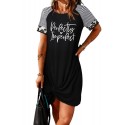 Black Perfectly Imperfect Twist Knot Striped Short Sleeve Mini Dress