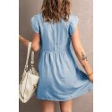 Sky Blue Easter Day Animal Print Ruffle Sleeve Mini Dress