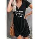 Black Letters Print Twist Hemline T-shirt Dress