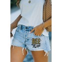 Sky Blue Bee Kind Sunflower Animal Print High Waist Denim Shorts