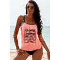 Pink Whiskey Graphic Print Drawstring Racerback Tankini Swimwear