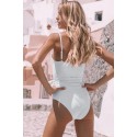 White Western Heart-shape Print Frilled Lace-up One-piece Swimwear