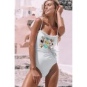 White Western Heart-shape Print Frilled Lace-up One-piece Swimwear