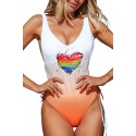 Heart Shaped Gradient Color Print Backless One-piece Swimsuit