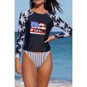 Black Flag Printed Raglan Sleeve Two-Piece Rash Guard Set