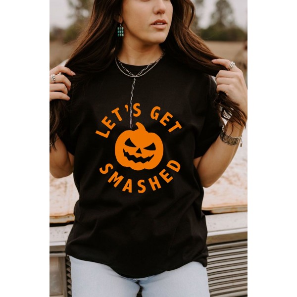 Black LET'S GET SMASHED Halloween Pumpkin Face Graphic Tee