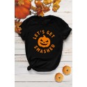 Black LET'S GET SMASHED Halloween Pumpkin Face Graphic Tee