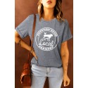 Gray Local Letter Animal Print Short Sleeve Graphic Tee