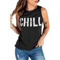 Black CHILL Graphic Print Tank Top